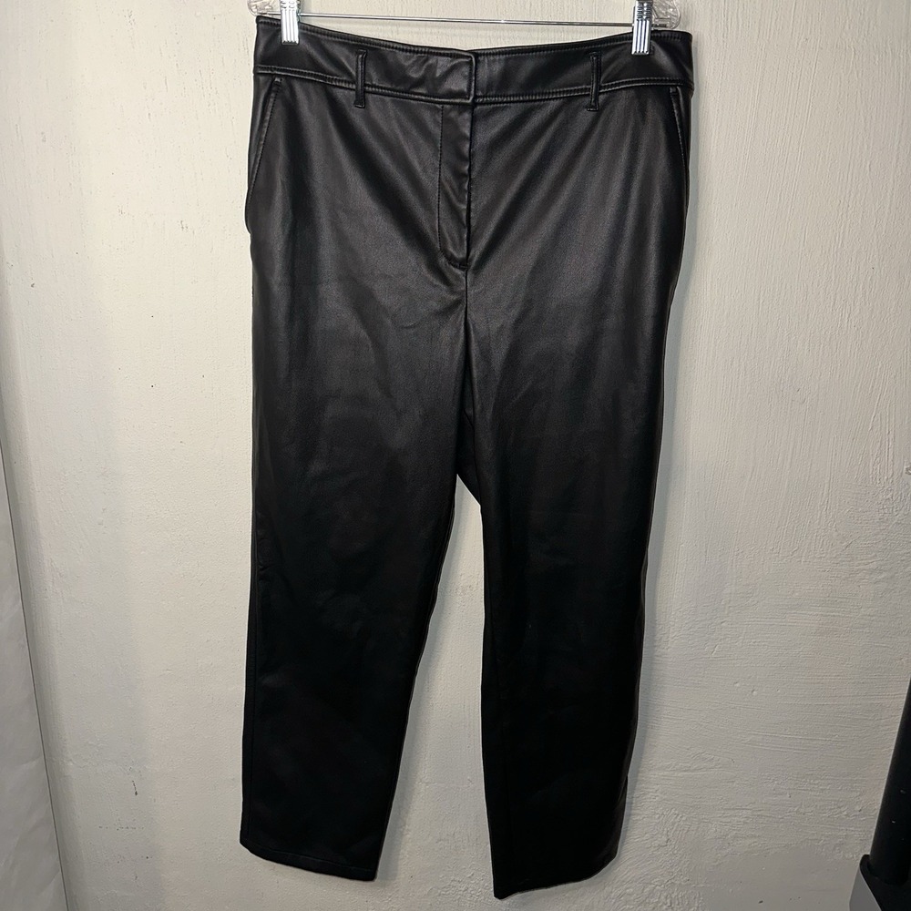 LOFT Ann Taylor Black Faux‎ Leather Straight Pants Ankle Sz 14